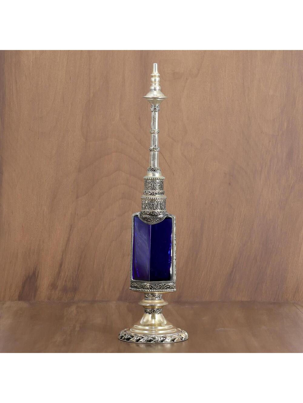 Antique 16” Moroccan Cobalt Glass & Silver Filigree Art Deco Water Sprinkler